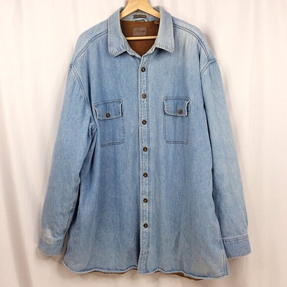 St Johns Bay Fleece Lined Shirt Jacket Mens Size 2XLT 2XL Tall Denim Button Down - Picture 1 of 10